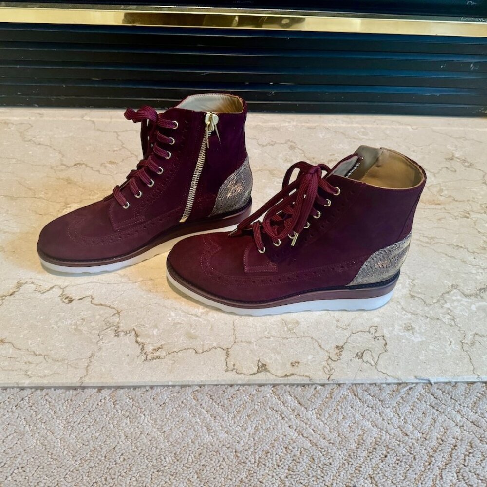 Office of Angela Scott Mr Harrison Maroon Suede Bootie Sz 7.5 US Sz 37.5 New!